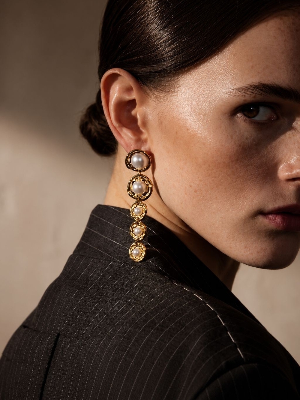 Gold-Tone Pearl Cascade Drop Earrings - Picture 2 of 4